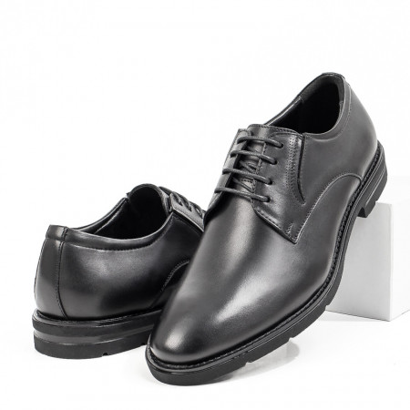 Incaltaminte barbati, Pantofi eleganti barbati cu siret din Piele naturala negri ZEF08806 - zeforia.ro