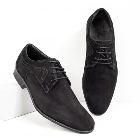 Pantofi barbati, Pantofi eleganti barbati negri suede din Piele naturala MOD03547, modlet.ro