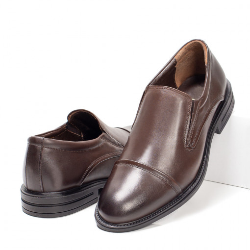 Reduceri Incaltaminte Barbati, Pantofi eleganti din Piele naturala barbati maro cu insertii de material elastic ZEF07054 - zeforia.ro