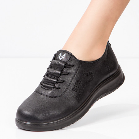 Pantofi negri dama casual cu siret MDL03075