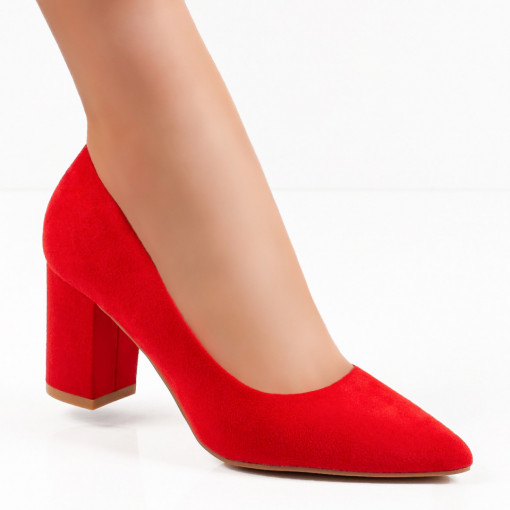 Pantofi cu toc gros dama, Pantofi rosii dama cu toc gros ZEF06239 - zeforia.ro