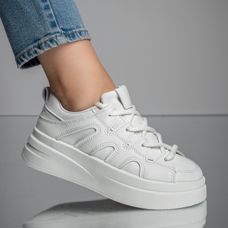 REDUCERI INCALTAMINTE, Pantofi sport albi dama cu talpa groasa MOD11667, modlet.ro