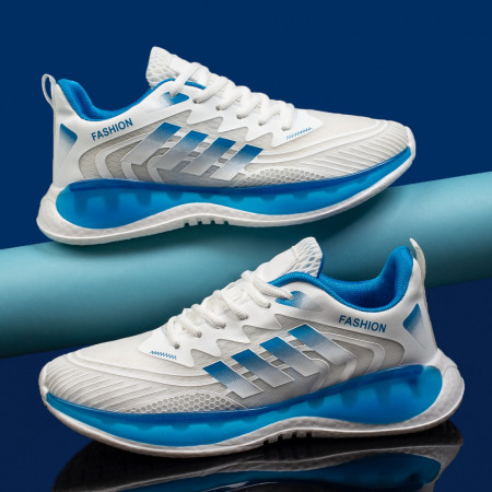Adidasi barbati, Pantofi sport barbati din material textil albi cu albastru ZEF09456 - zeforia.ro