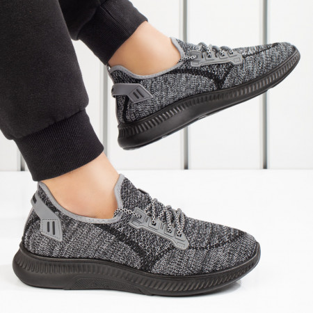 Adidasi barbati, Pantofi sport barbati din material textil gri cu negru ZEF05085 - zeforia.ro