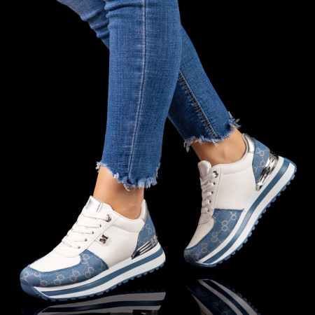 Plateste Jumatate!, Pantofi sport dama albi cu albastru MOD10435, modlet.ro