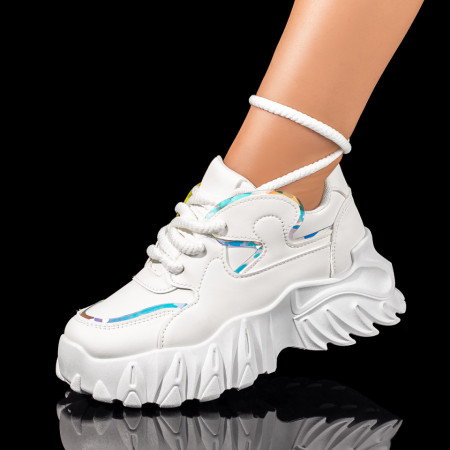 REDUCERI INCALTAMINTE, Pantofi sport dama albi cu siret gros MOD10036, modlet.ro