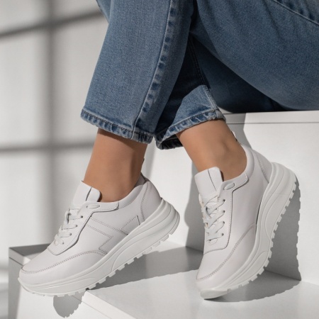 Adidasi dama, Pantofi sport dama albi din Piele naturala MOD12092, modlet.ro