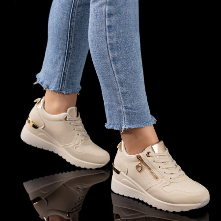 Plateste Jumatate!, Pantofi sport dama cu platforma bej MOD09601, modlet.ro
