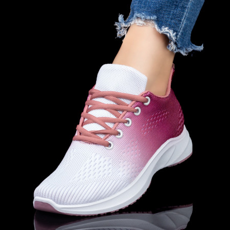 REDUCERI INCALTAMINTE, Pantofi sport dama cu siret albi cu visiniu MOD07980, modlet.ro
