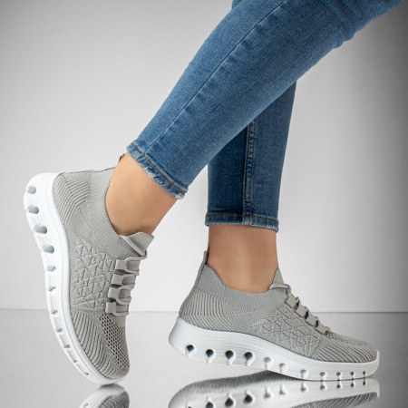 Pantofi sport dama cu siret din material textil gri EMA11, 4, modlet.ro