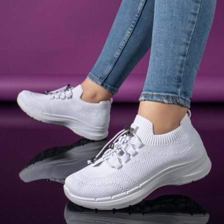 Pantofi sport dama cu siret elastic albi MOD11170, 2, modlet.ro