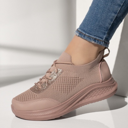 Adidasi dama, Pantofi sport dama cu siret roz MOD13398, modlet.ro