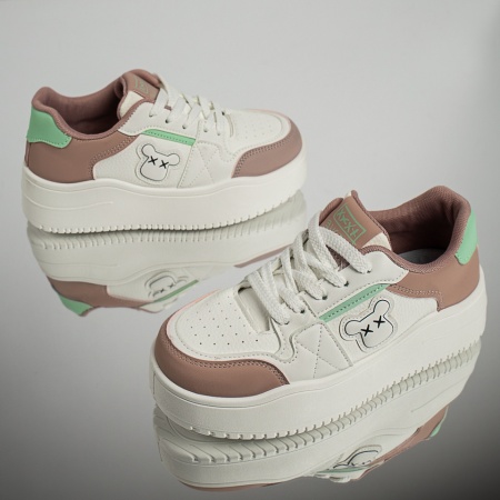 Pantofi sport dama cu talpa groasa alb cu roz MOD12997, 4, modlet.ro
