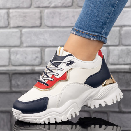 Pantofi sport dama cu talpa groasa albi cu rosu si albastru MOD09791, 3, modlet.ro