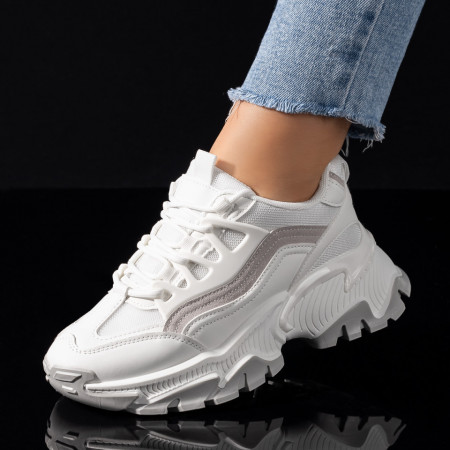 Pantofi sport dama cu talpa groasa albi MOD09493, 2, modlet.ro