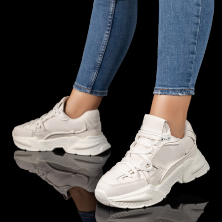 Pantofi sport dama cu talpa groasa albi MOD10068, 3, modlet.ro