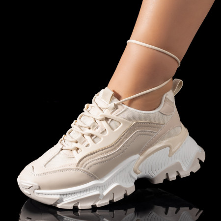 Pantofi sport dama cu talpa groasa bej MOD09493, 2, modlet.ro