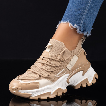 Adidasi dama, Pantofi sport dama cu talpa groasa khaki MOD09199, modlet.ro