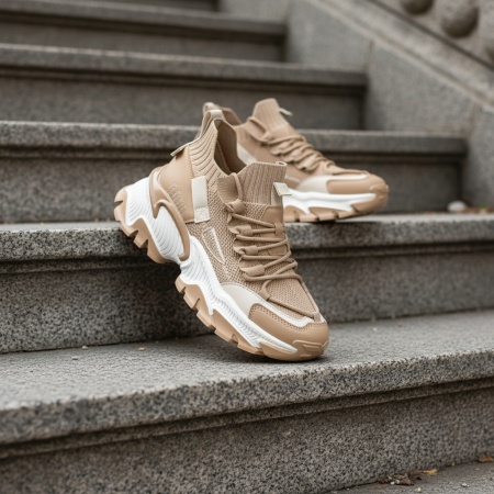 Pantofi sport dama cu talpa groasa khaki MOD09199, 2, modlet.ro