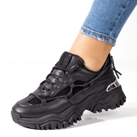 Adidasi dama, Pantofi sport dama cu talpa groasa negri MOD09254, modlet.ro