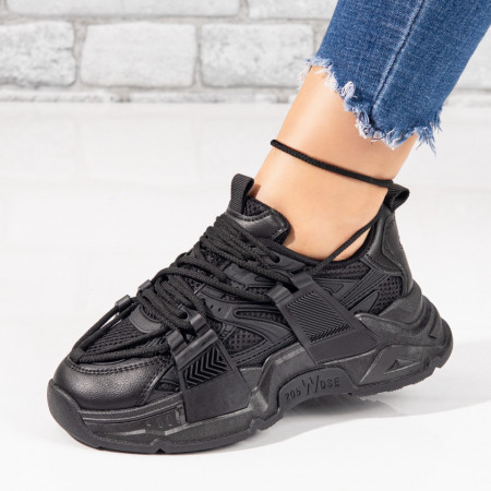 Pantofi sport dama cu talpa groasa negri MOD10436, 3, modlet.ro