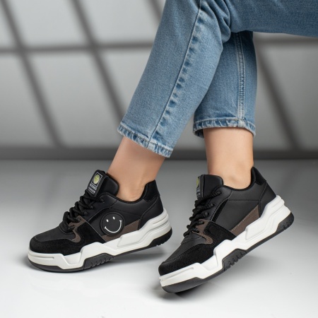 Pantofi sport dama cu talpa groasa negri MOD11756, 4, modlet.ro