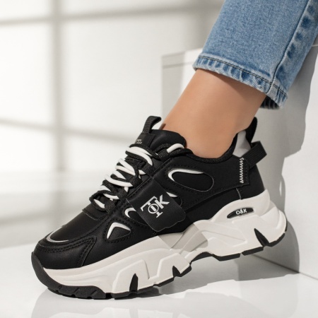 Pantofi sport dama cu talpa groasa negri MOD12980, 4, modlet.ro