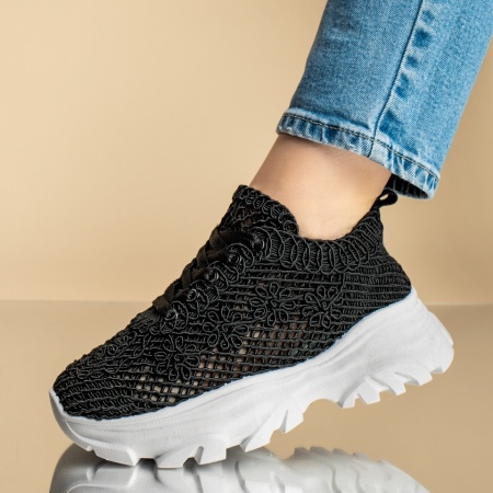Adidasi dama, Pantofi sport dama cu talpa groasa si perforatii negri MOD13088, modlet.ro