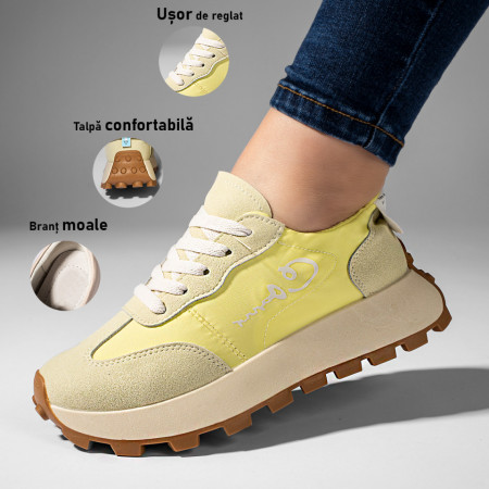 Adidasi dama, Pantofi sport dama galbeni cu siret MOD10941, modlet.ro