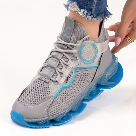 Pantofi sport dama gri cu albastru din material textil MDL03829