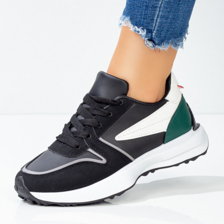 Adidasi dama, Pantofi sport dama negri cu alb si verde MOD07870, modlet.ro