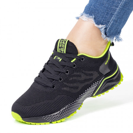 Pantofi sport dama negri cu verde din material textil MDL01573