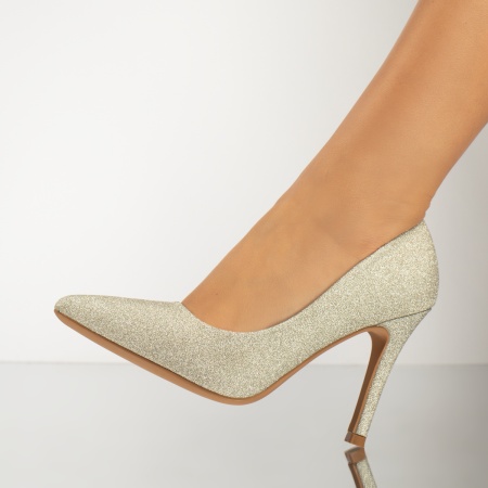 Pantofi Stiletto, Pantofi Stiletto cu aspect glitter, bej MOD13835, modlet.ro