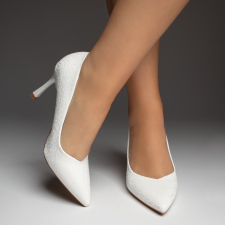 Pantofi Stiletto dama cu imprimeu albi MOD13702, 2, modlet.ro