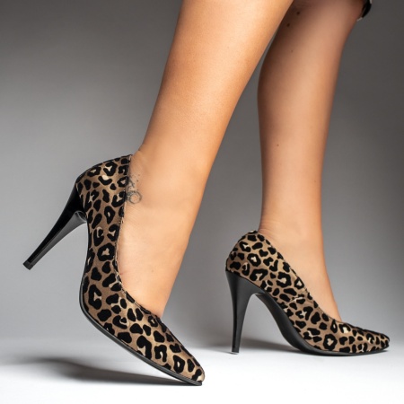 Pantofi Stiletto dama cu imprimeu negri din Piele naturala MOD12940, 3, modlet.ro