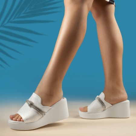 Papuci casual dama cu platforma albi MOD13880