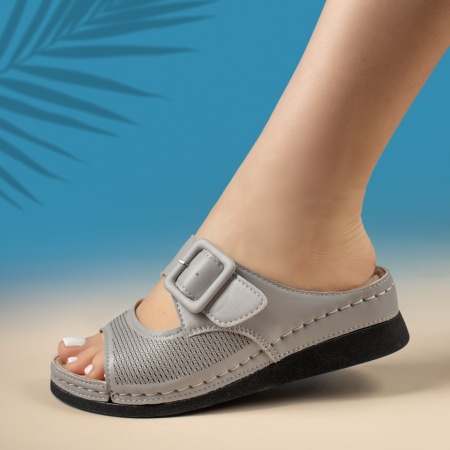 Papuci casual dama cu platforma si catarama gri MOD14287, 2, modlet.ro