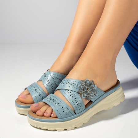 Papuci si slapi dama, Papuci casual dama cu talpa groasa albastri MOD13360, modlet.ro