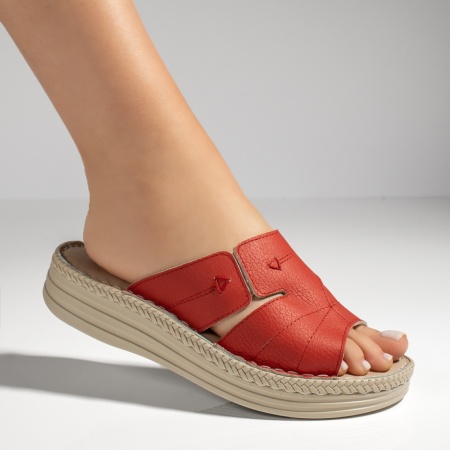 Papuci casual dama cu talpa groasa rosii din Piele naturala MOD08759, 4, modlet.ro