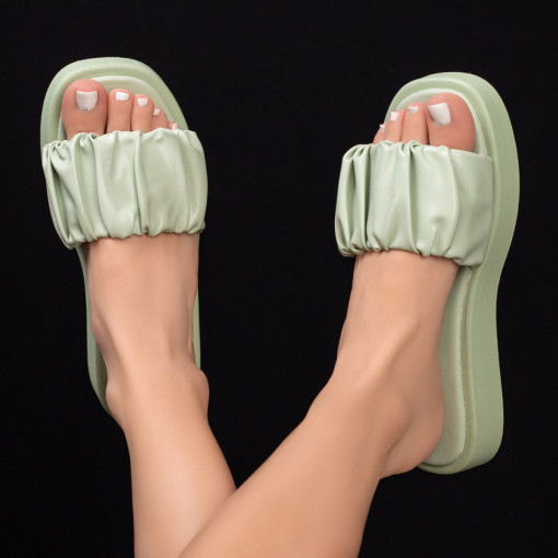 Papuci si slapi dama, Papuci casual dama cu talpa groasa verzi MOD05161, modlet.ro
