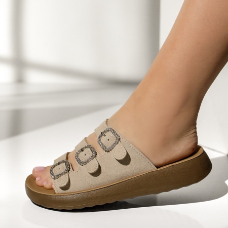 Papuci casual dama cu talpa joasa bej suede MIA11, 2, modlet.ro