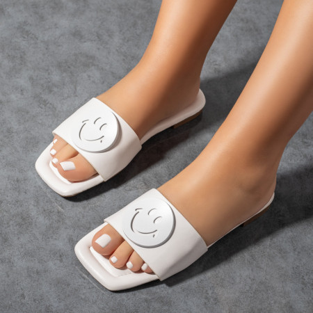 Papuci dama casual cu talpa joasa albi MOD05499, 2, modlet.ro