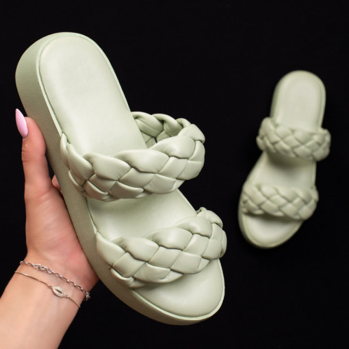 Papuci dama cu talpa groasa din piele ecologica verzi MDL01156