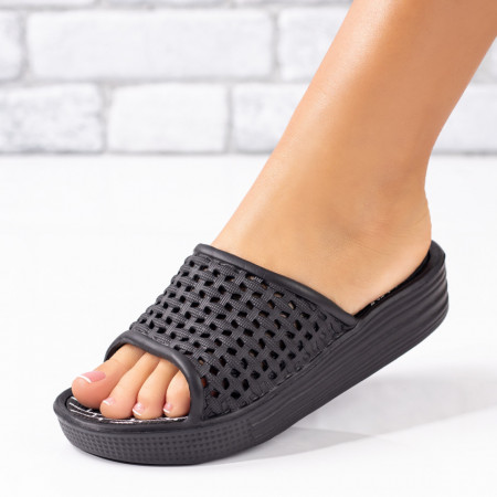 Papuci si slapi dama, Papuci dama cu talpa groasa negri MOD04952, modlet.ro