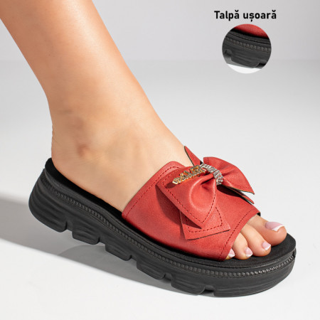 Papuci dama cu talpa groasa si strasuri rosii MOD11437, 3, modlet.ro