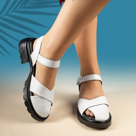 Sandale dama cu bareta albe din Piele naturala MOD13630, 2, modlet.ro