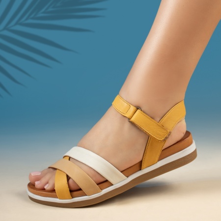 Sandale dama cu bareta galbene Piele naturala MOD13733