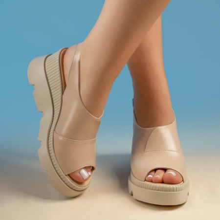 Sandale dama cu platforma bej din Piele naturala ZEF13461, 3, zeforia.ro