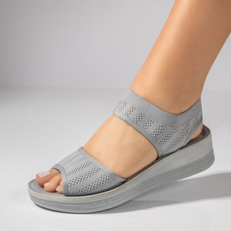 Sandale cu platforma, Sandale dama cu platforma din material textil gri ZEF11521 - zeforia.ro