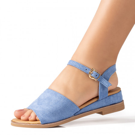 Incaltaminte dama, Sandale dama cu platforma mica albastre suede MOD09412, modlet.ro